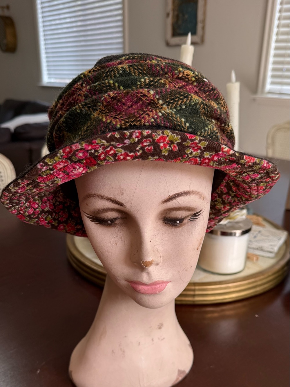 Wool Grevi Floral Patchwork Cloche Hat in Pink and Green